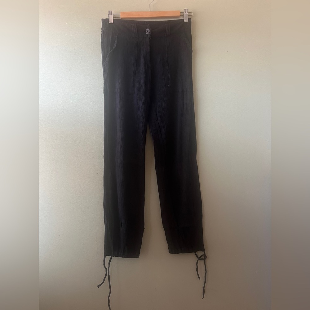 H&M Black 100% Cotton Black Pants with ties at ankle Size 4 NWOT